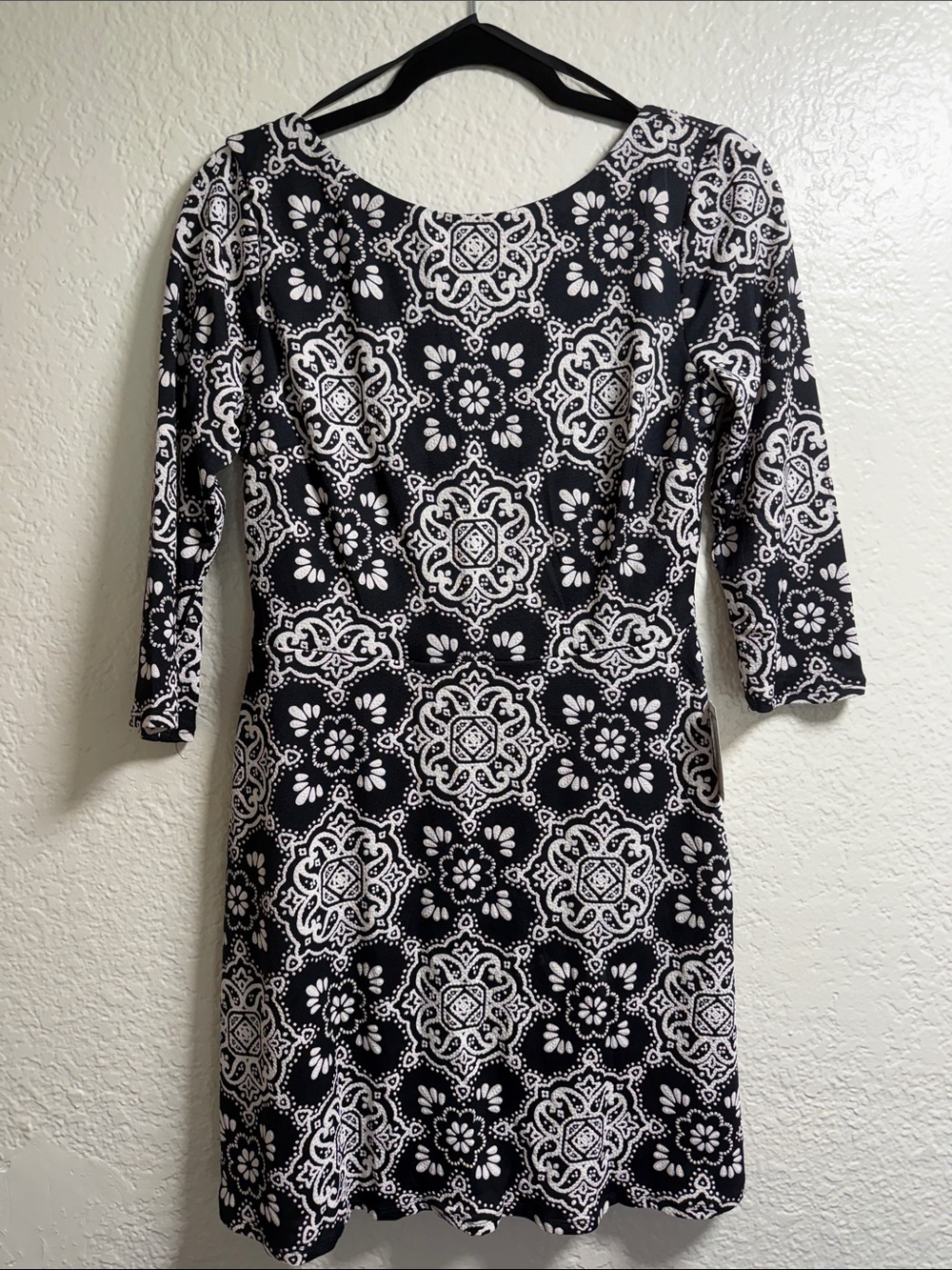 B Darlin Black and White Medallion Print Long Sleeve Dress